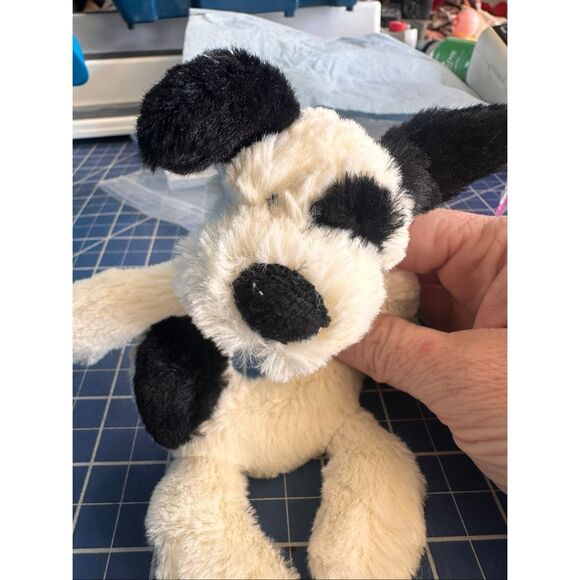 Jellycat BASHFUL PUPPY Baby rattle plush stuffed animal black white 24142 - Picture 2 of 3